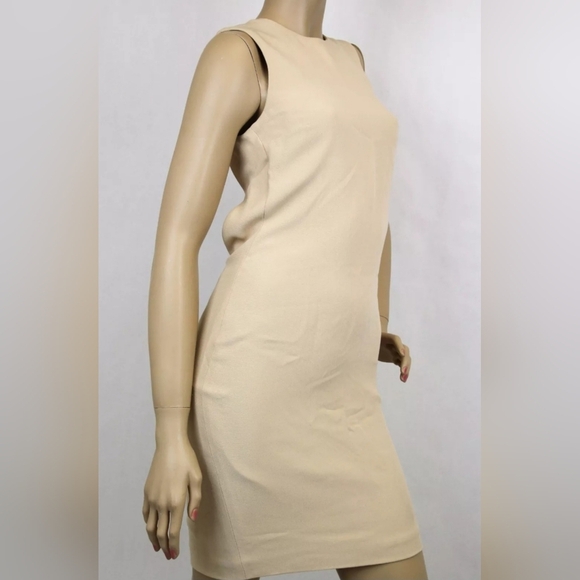 GUCCI Beige Silk Backless Shift Dress with Leather Strap Detail, NWT - Picture 3 of 9